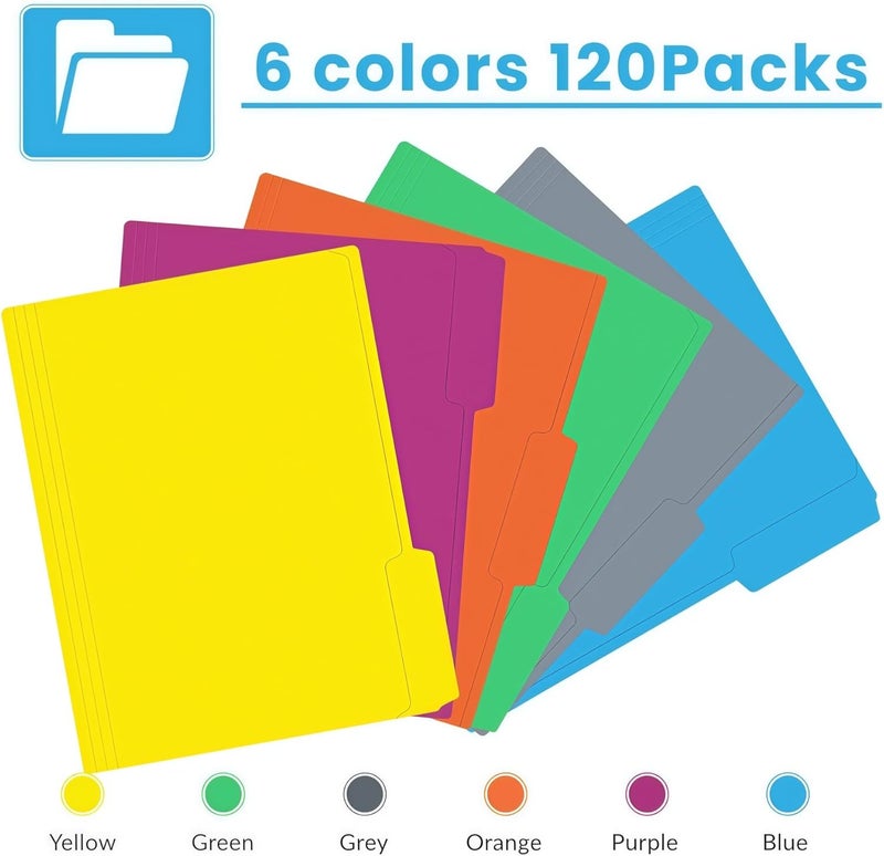 ARTFLY 120 Pack Colored File Folders, 1/3 Cut Tab Letter Size 8.5" x 11" Manila Folders, Assorted 6 Colors for School, Office Supplies, Filing Folders & Document Organization - Image 3